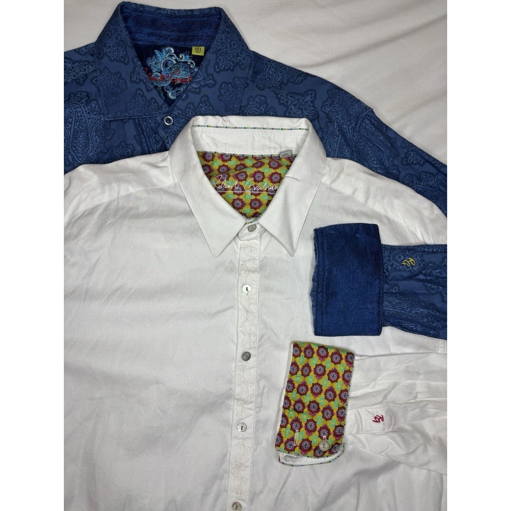 Bundle of 2 Robert Graham Men's 2XL Woven Cotton Long Sleeve Button-Up